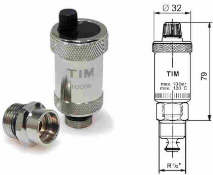 Воздухоотводчик автоматический прямой с отсекающим клапаном.хром 1/2 TIM